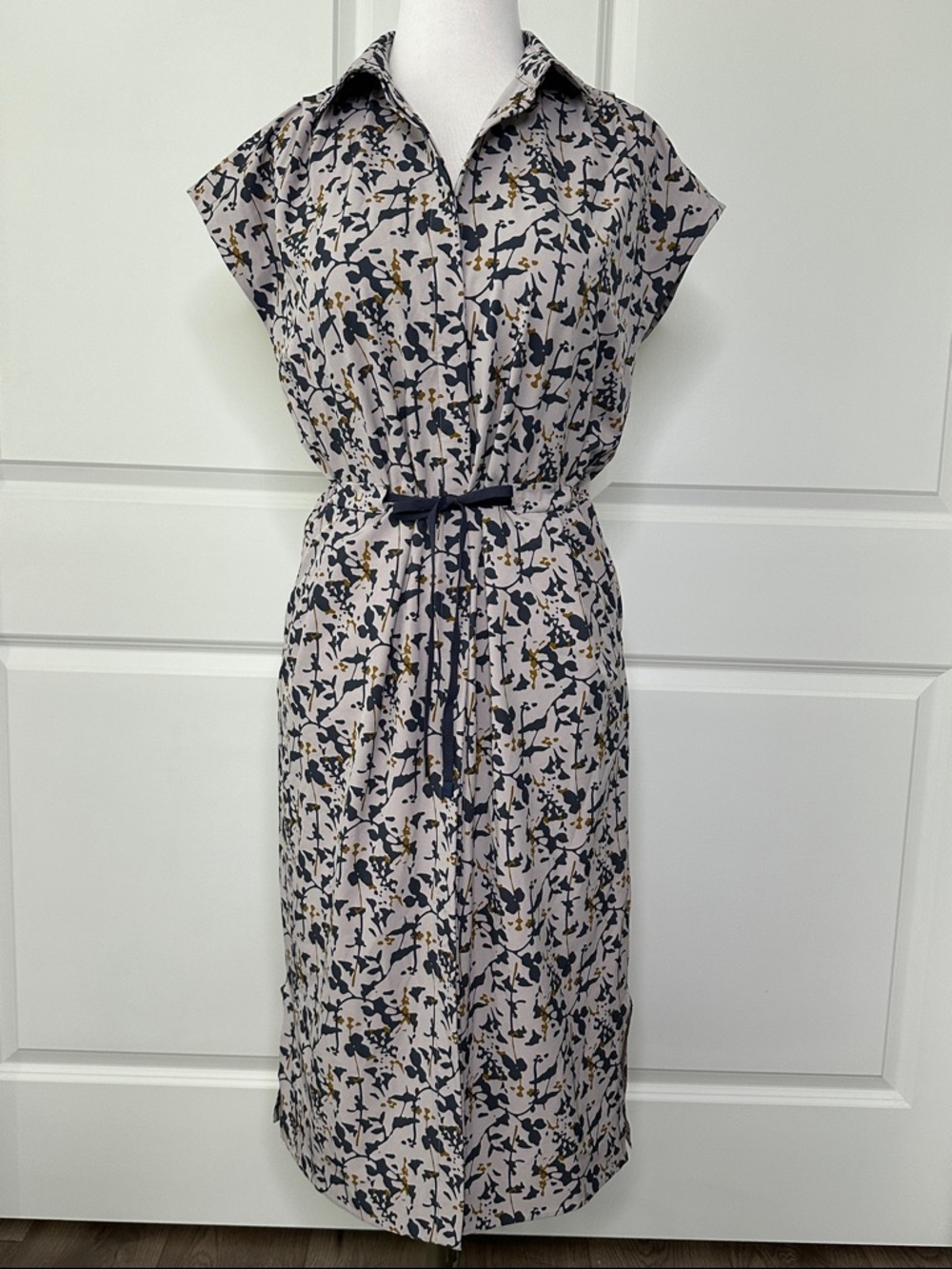 REI Sun Up Shirt Midi Dress Floral Print Gray Purple Size XS/S